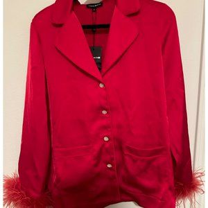 Nadine Merabi Darcie Red Feather Trim Pajamas